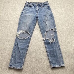 American Eagle Mom Jeans Womens 2 Short (26x25) Blue Denim LIGHT STAINS